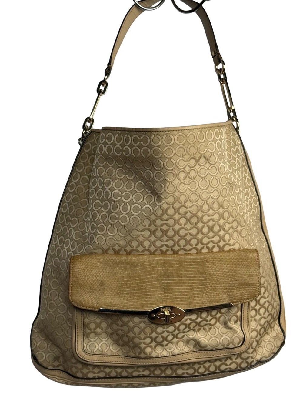 Coach Madison Phoebe Op Art Pearlescent Hobo Shoulder Bag Khaki Beige 27906
